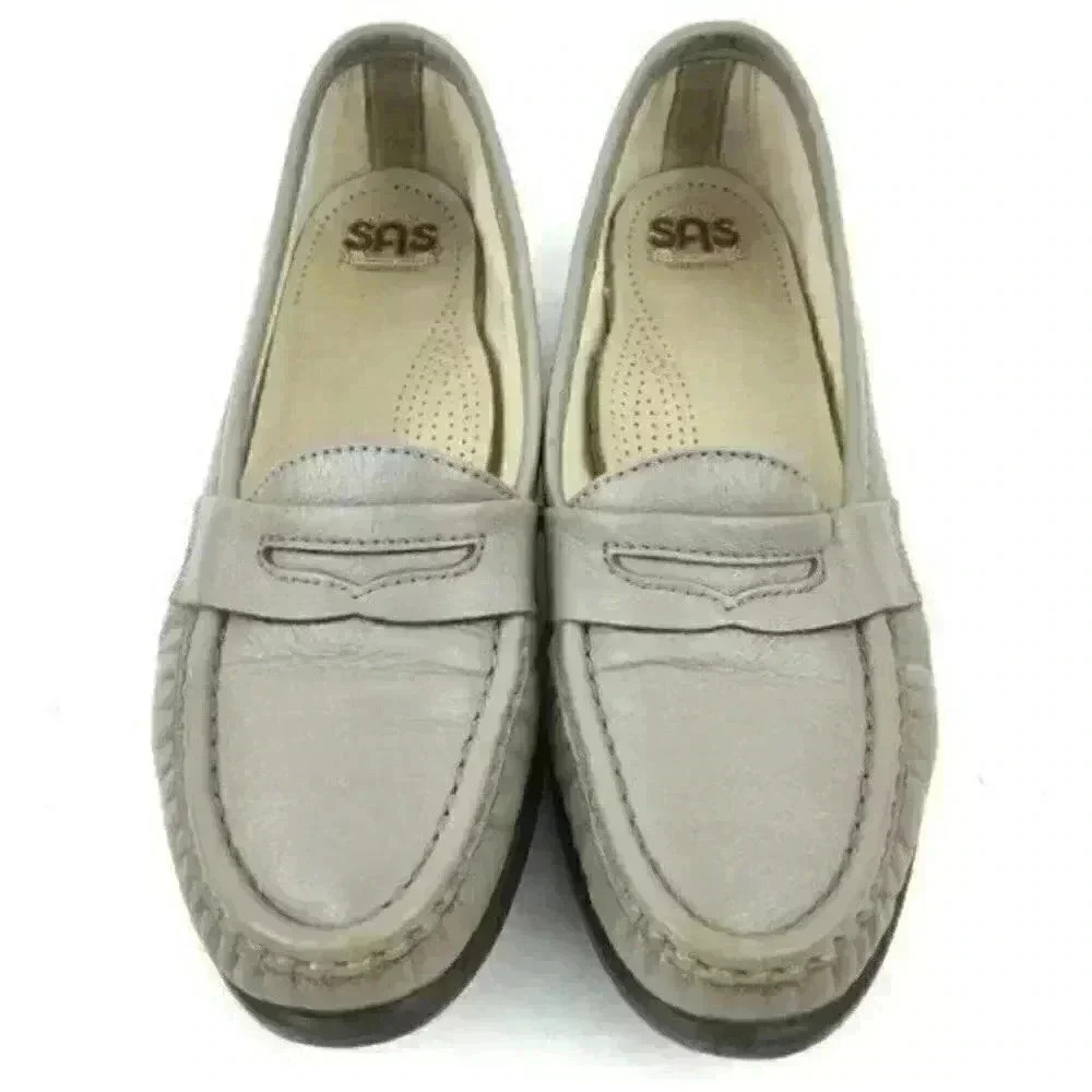 Sas Womans Flats Sz 7 S Gray Leather Slip On Penny - Picture 2 of 8